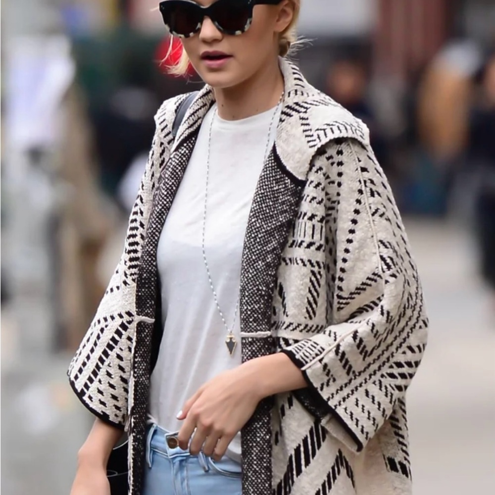 Tory Burch Black and Cream Knit Sweater Coat/Cardigan Size XS